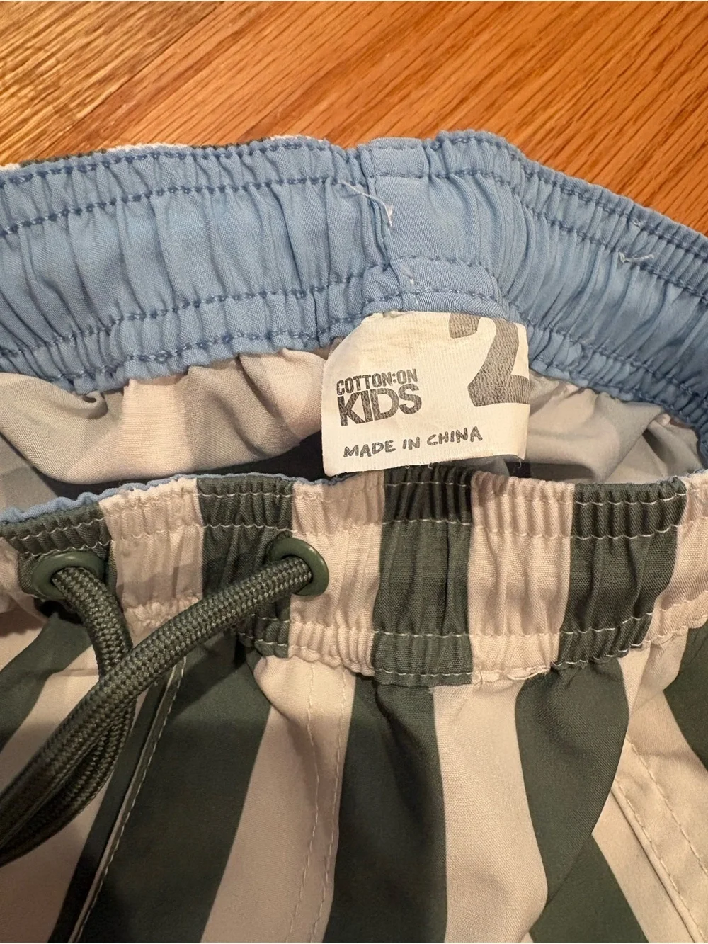 Cotton On Kids Green and White Striped Kids Swim Shorts